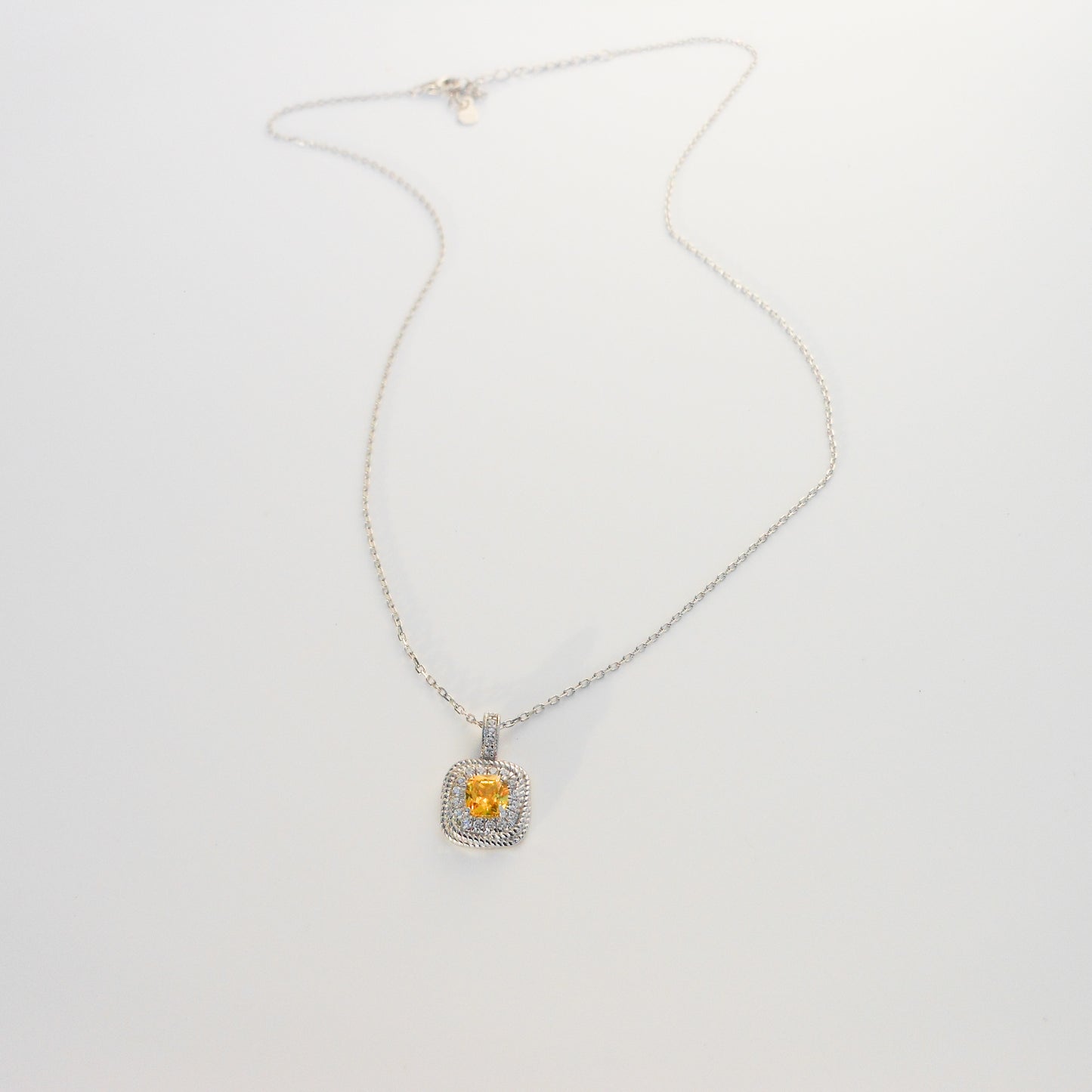 Sterling Silver Cushion Cut Yellow Zirconia Accent Pendant