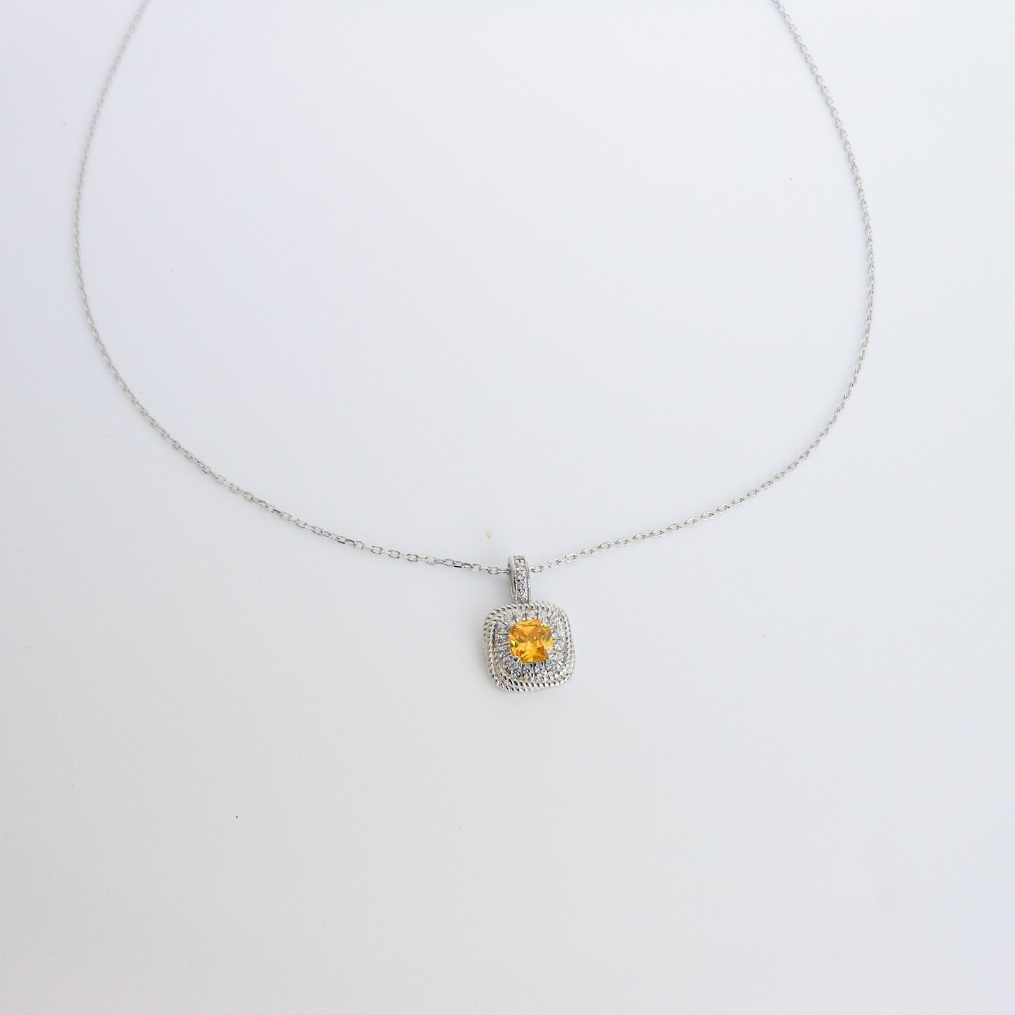 Sterling Silver Cushion Cut Yellow Zirconia Accent Pendant