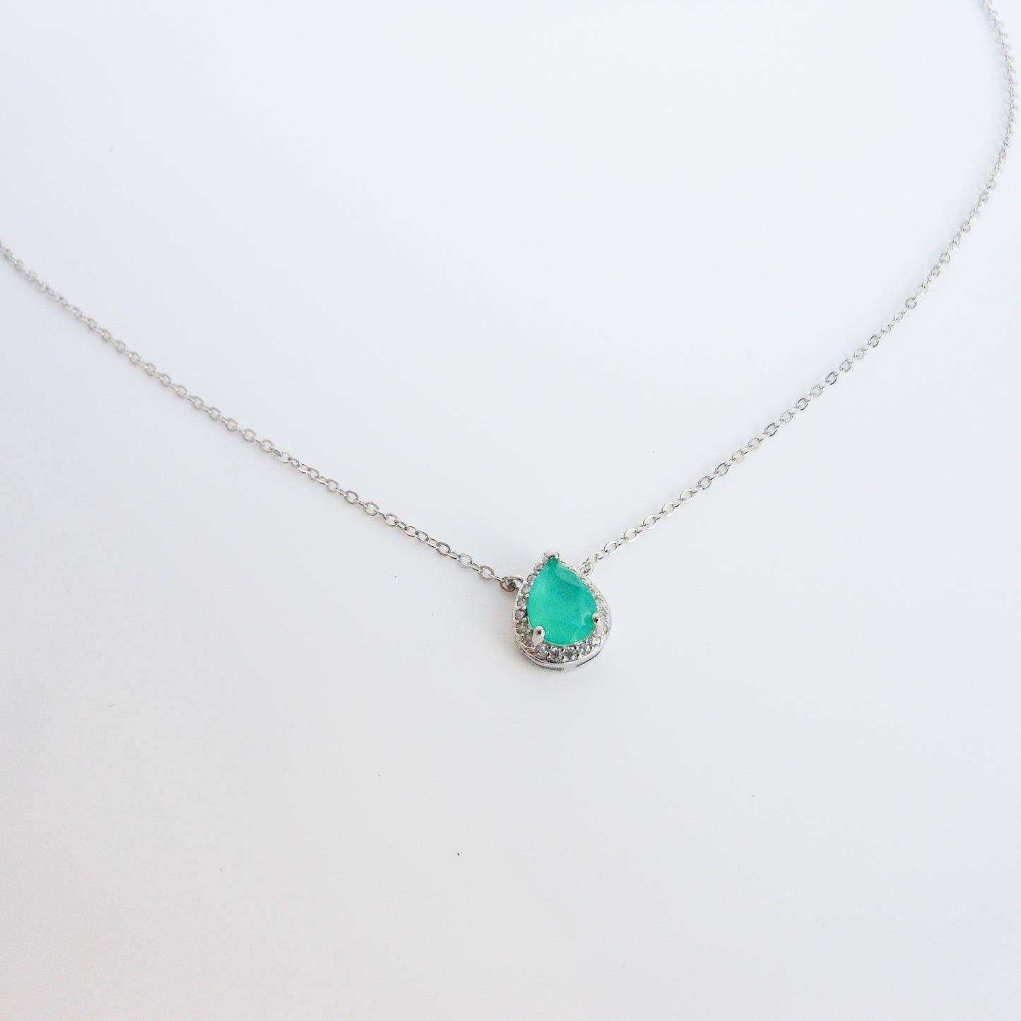Aqua Blue Droplet Pendant Necklace