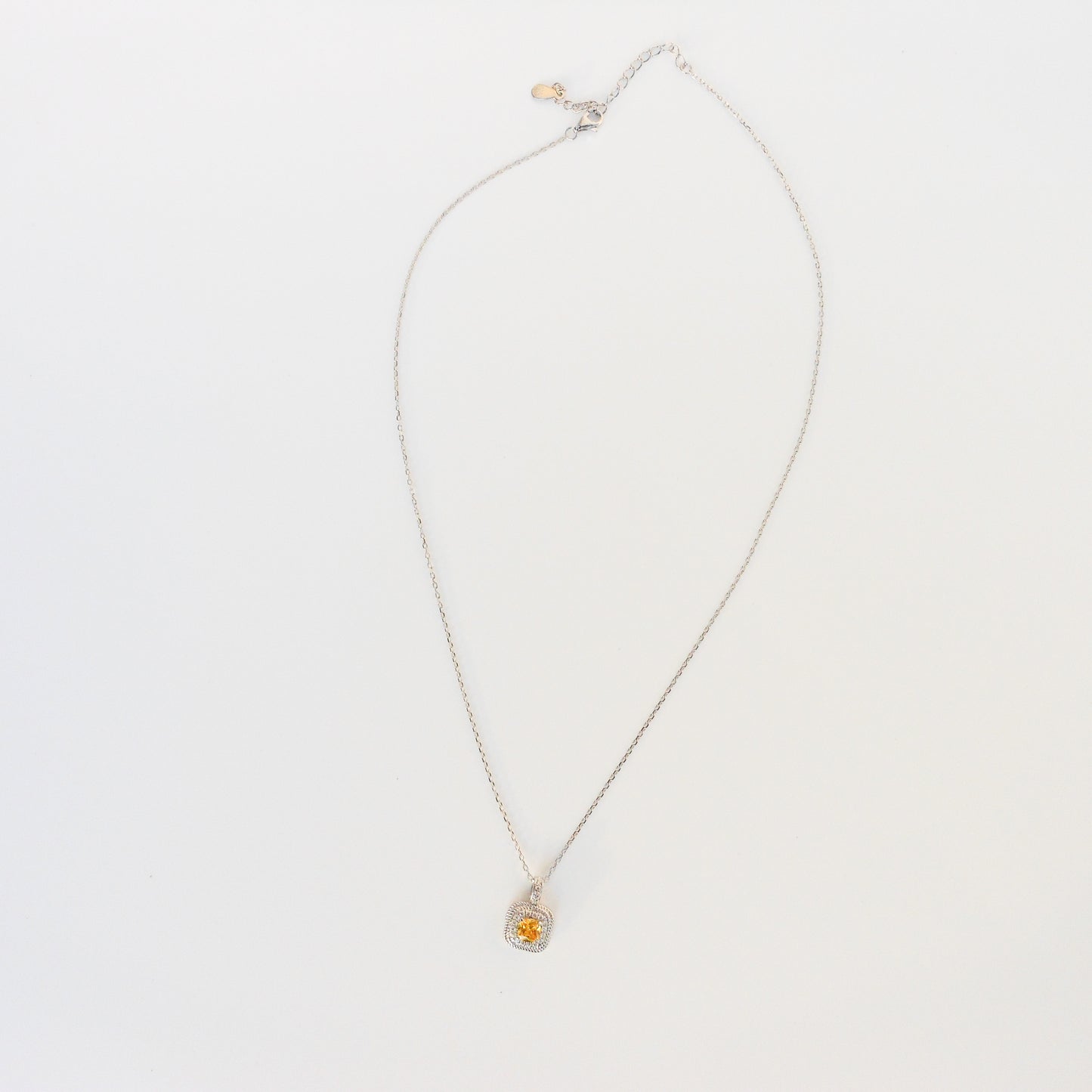 Sterling Silver Cushion Cut Yellow Zirconia Accent Pendant