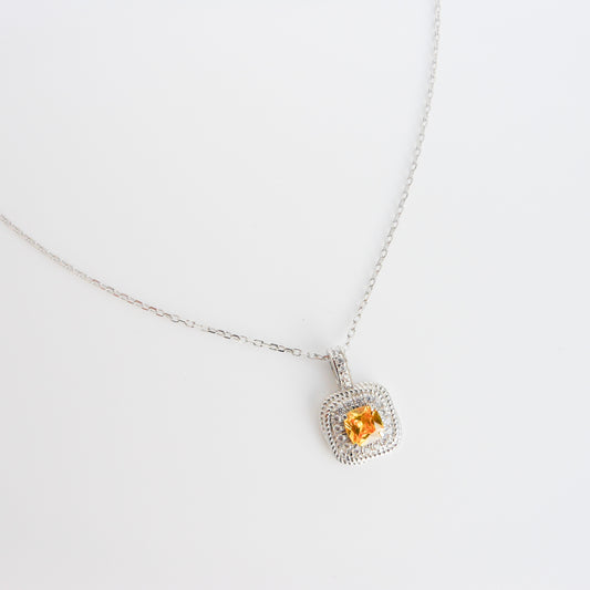 Sterling Silver Cushion Cut Yellow Zirconia Accent Pendant