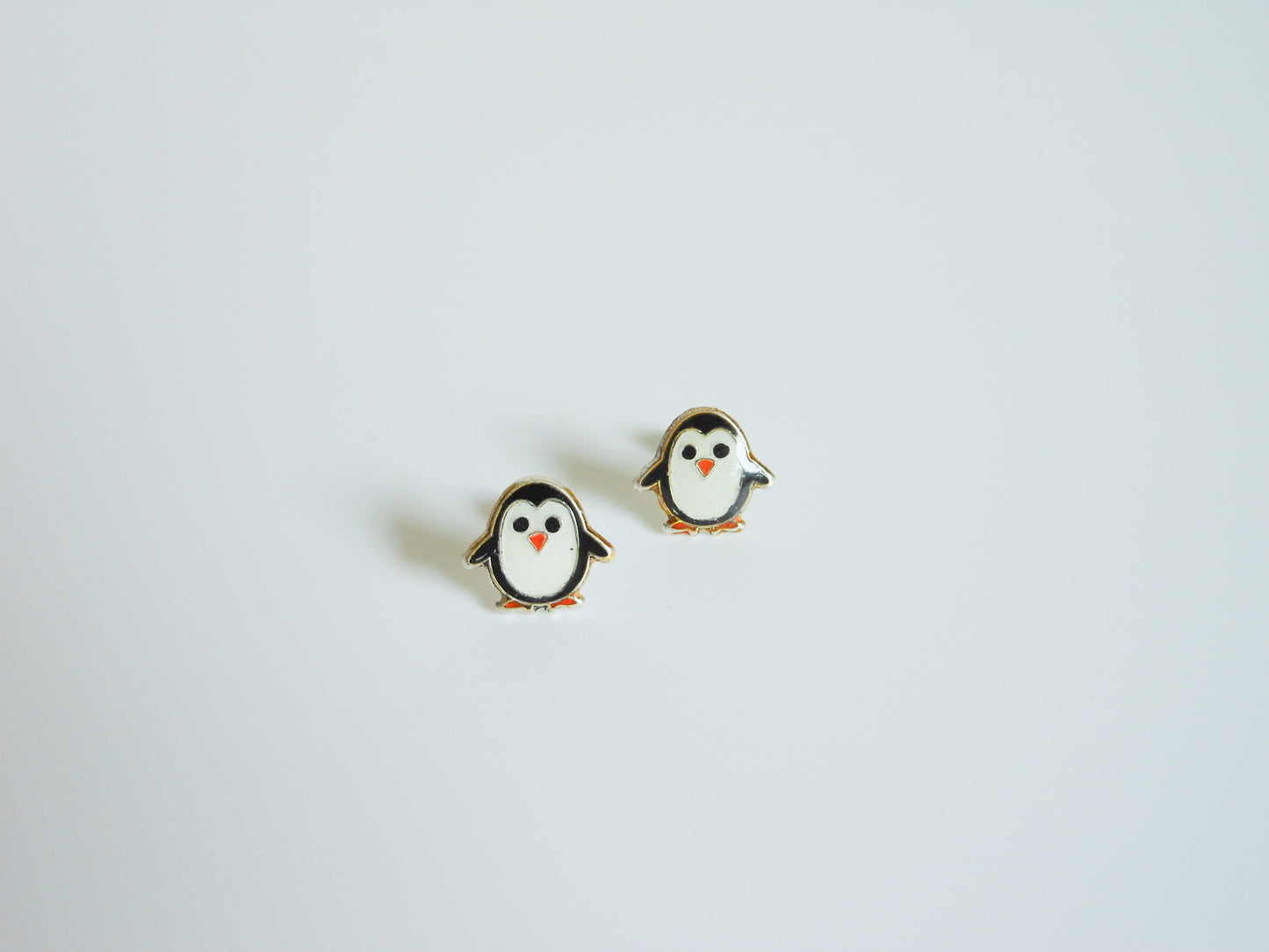 Penguin Stud Earrings .925 Sterling Silver with Enameled Colors, Ball End Stud Earrings