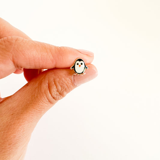 Penguin Stud Earrings .925 Sterling Silver with Enameled Colors, Ball End Stud Earrings