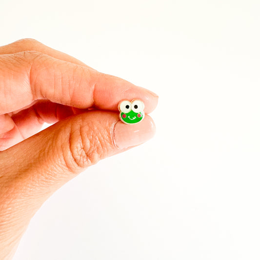 Cute Frog Stud Earrings .925 Sterling Silver with Enameled Colors, Ball End Stud Earrings